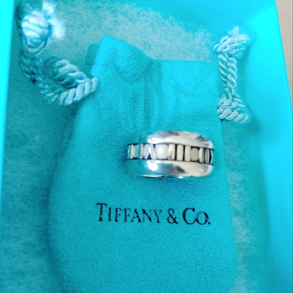 Authentic Tiffany & Co Sterling Silver Atlas Roman Numeral Wide Band Ring - Picture 12 of 13